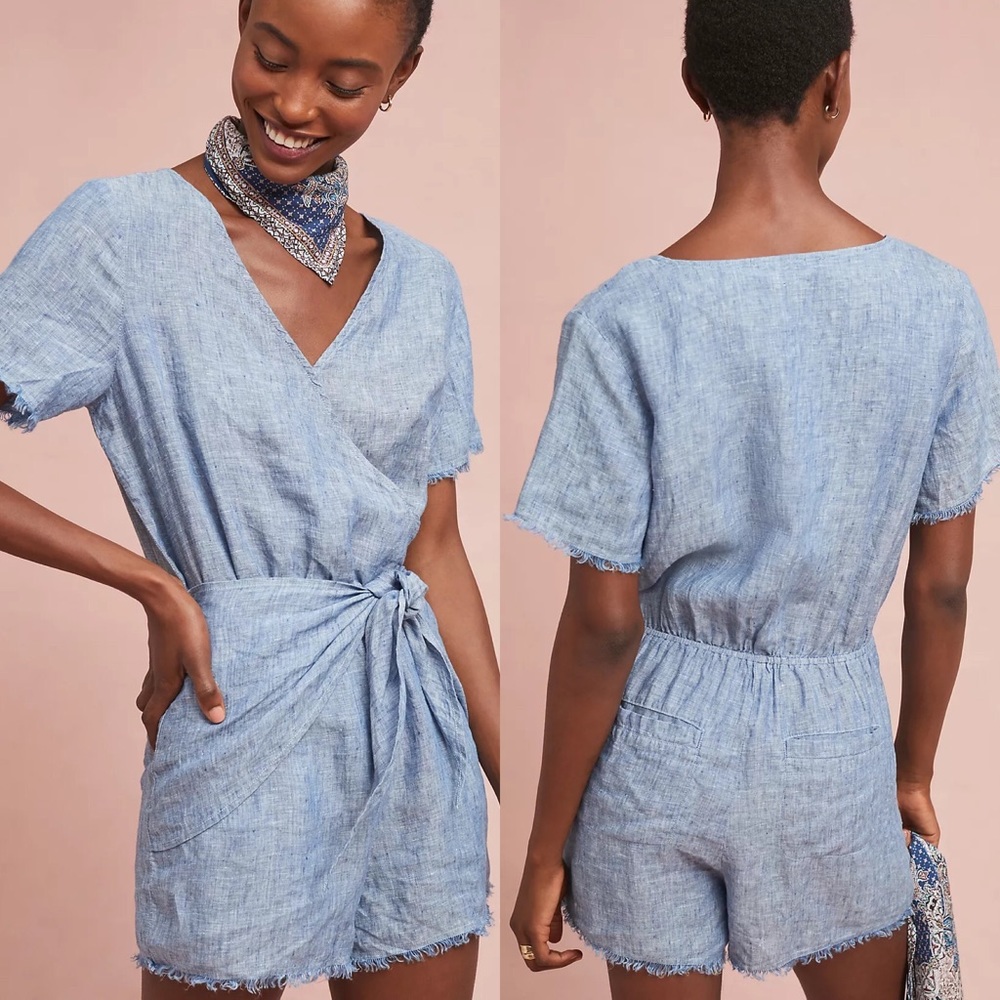 Anthropologie Sanctuary Blue Linen Romper